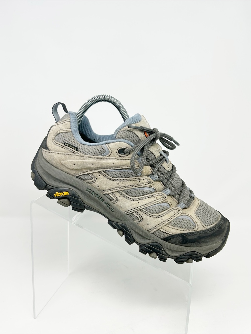 Merrell Moab Waterproof Women's Hiking Shoes Gray/Blue Lace Up Trail Size 9